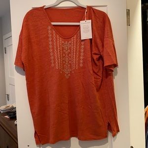 NWT Garnet Hill Orange Linen Embroidered Shirt - Small